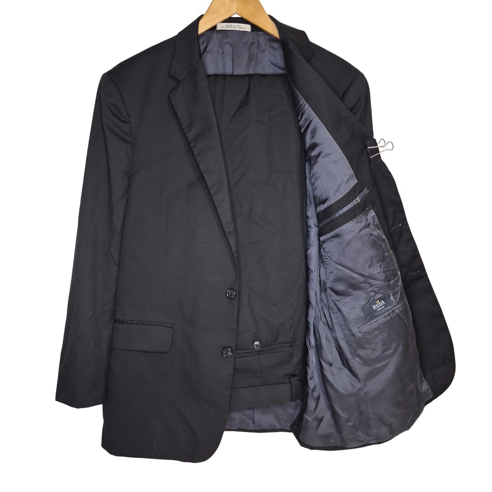 Joseph Abboud Suit Mens 42R 36x28 Black Wool Reda Super 110s Made in USA Formal